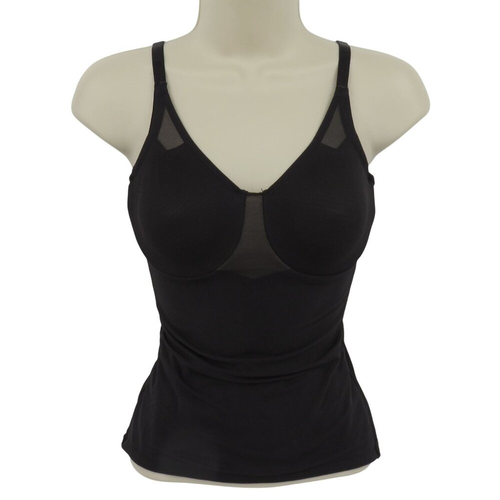 Miraclesuit Women 34B Sexy Sheer Shaping Cami Tank 2782 Black Underwire V Neck